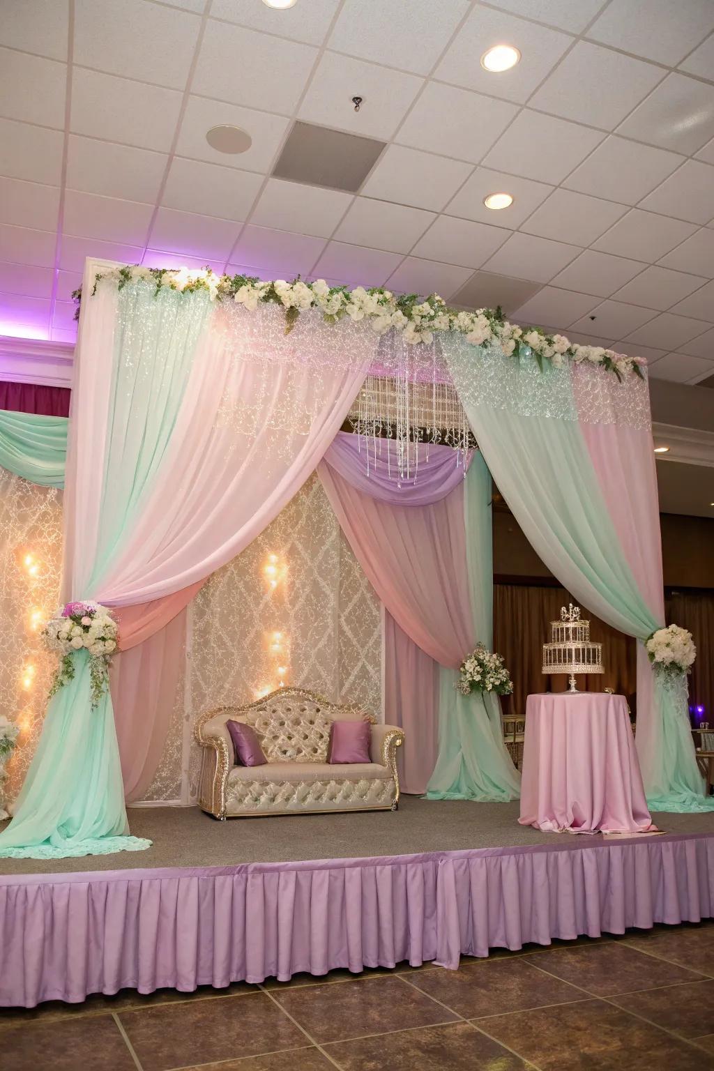 Soft drapes bring an elegant and sophisticated feel to any quinceañera venue.