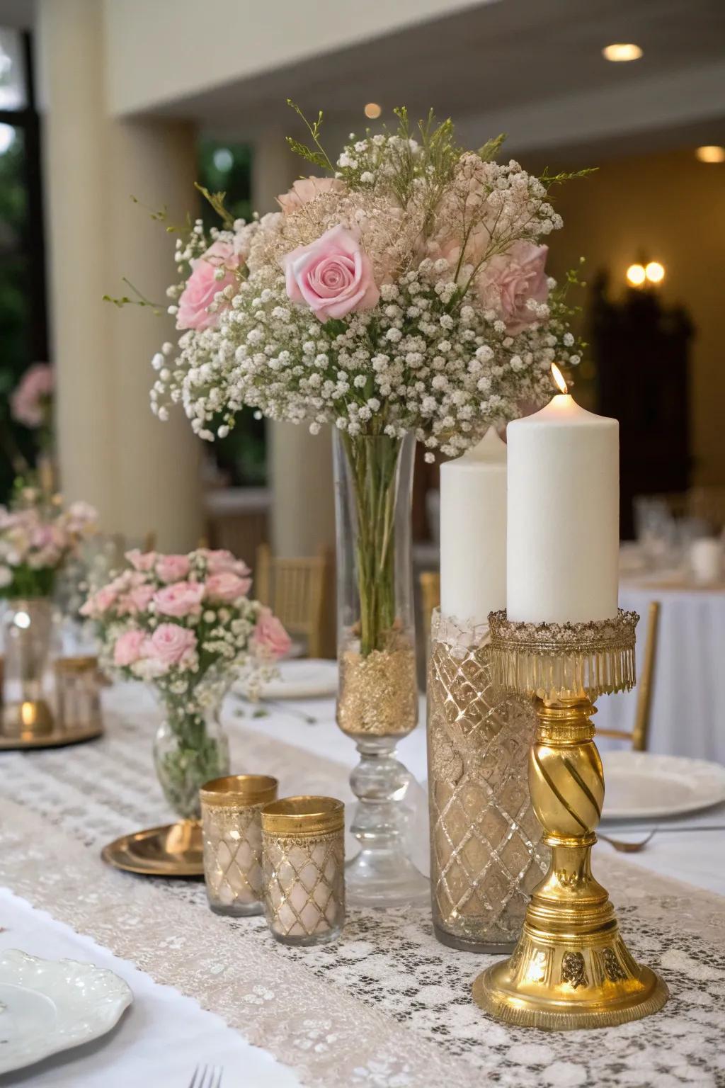 Elegant glassware and metallic features add a hint of sophistication to every arrangement.