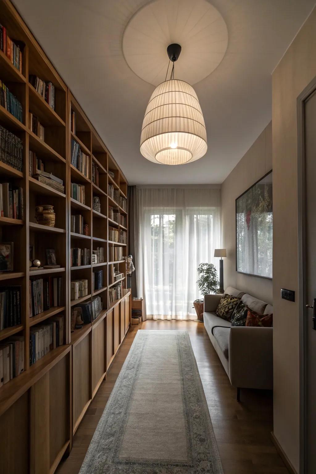 Vertical elements improve the perception of height in slender rooms.