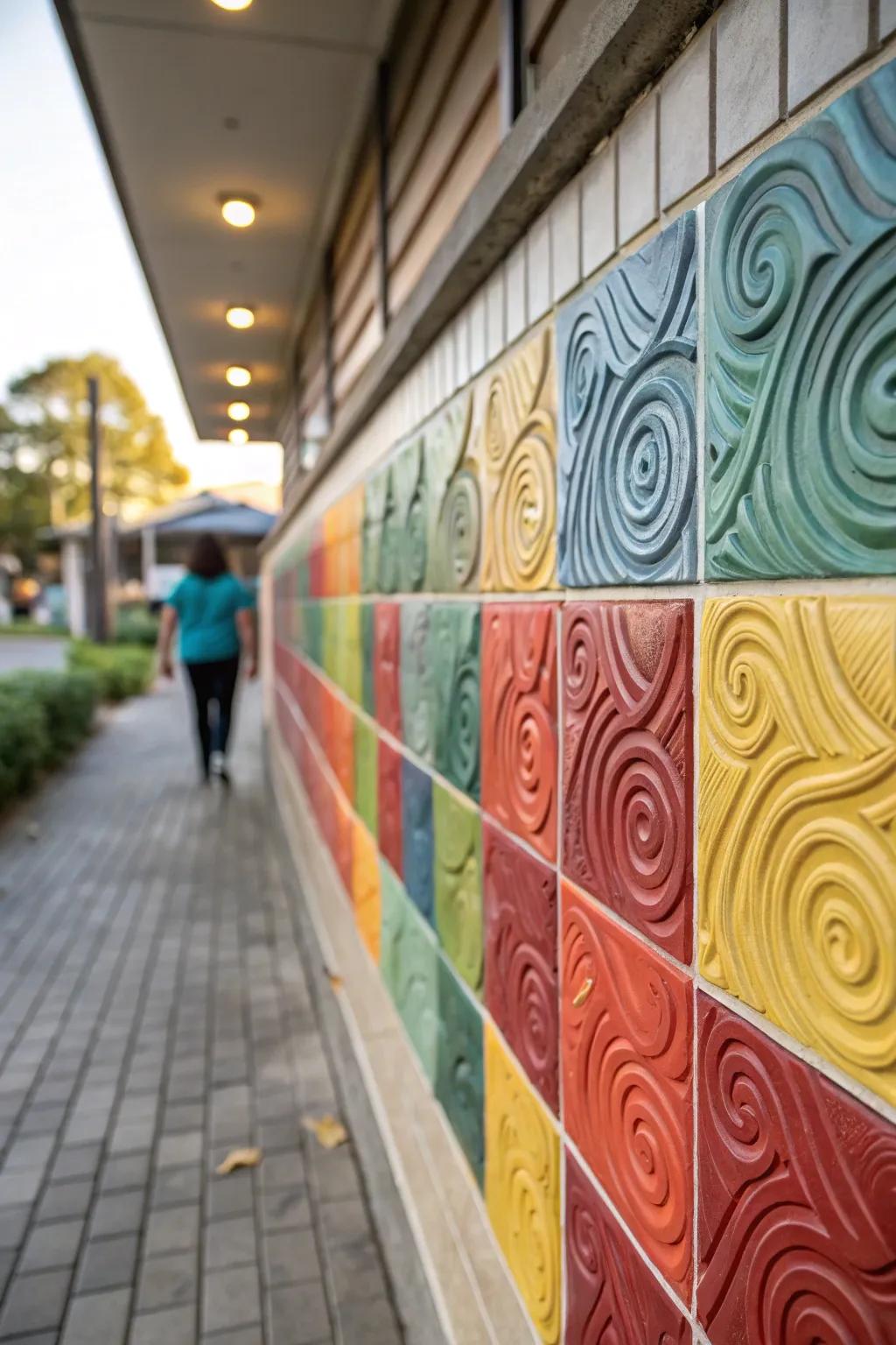 Bright abstract swirls inject artistic flair into any facade.