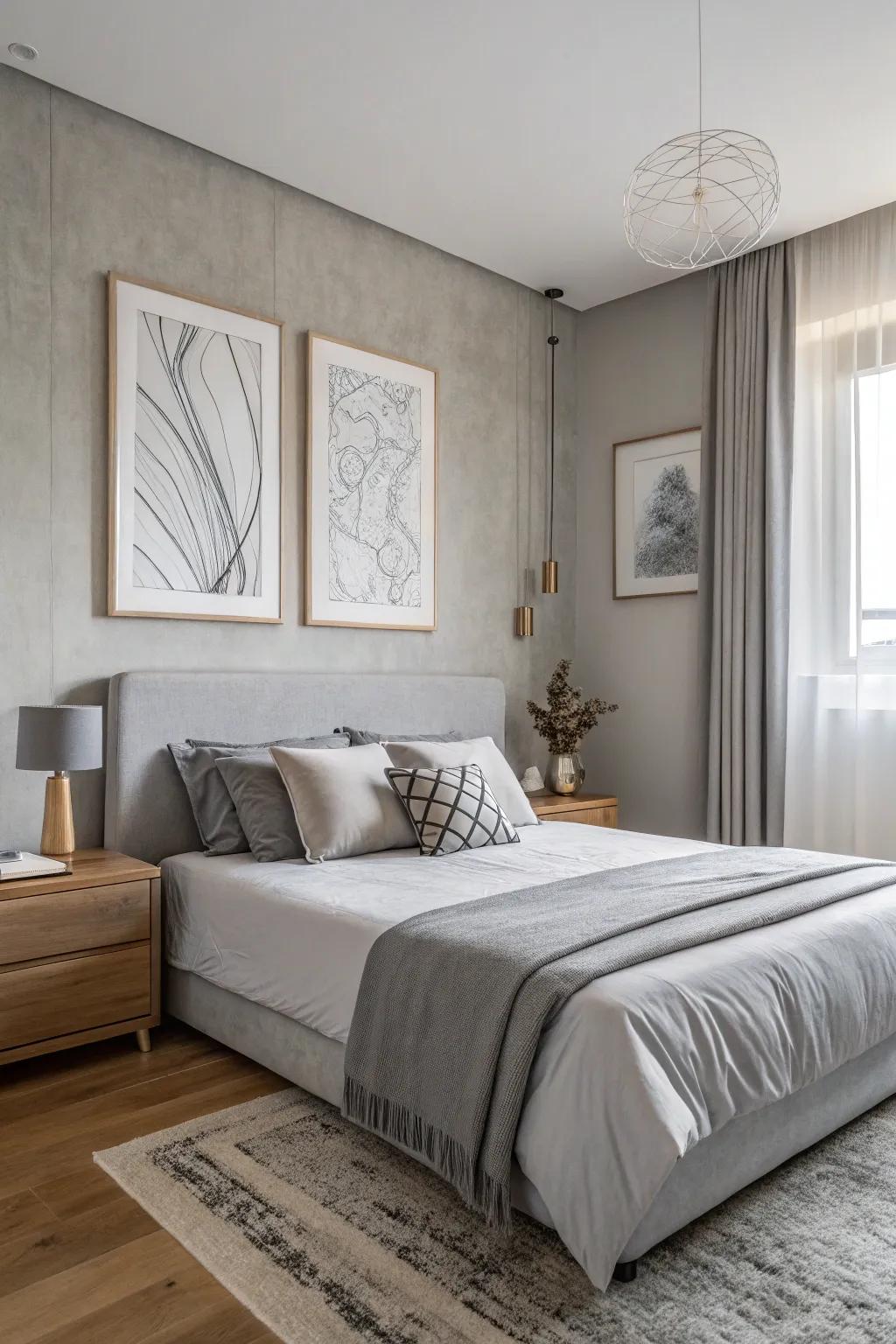 Understated wall art enhances the serenity of repose gray.