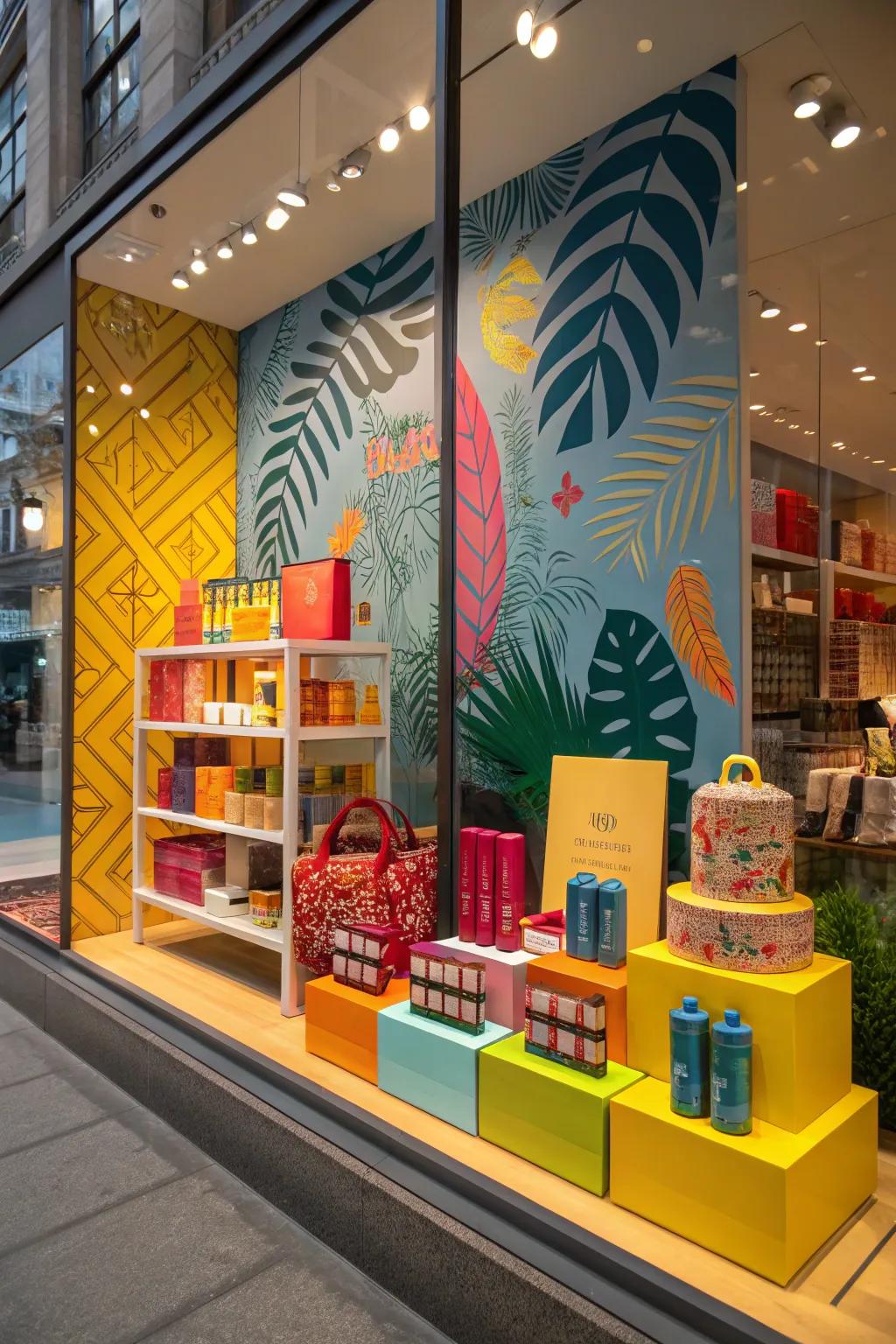 An engaging visual merchandising arrangement draws prospective patrons inward.
