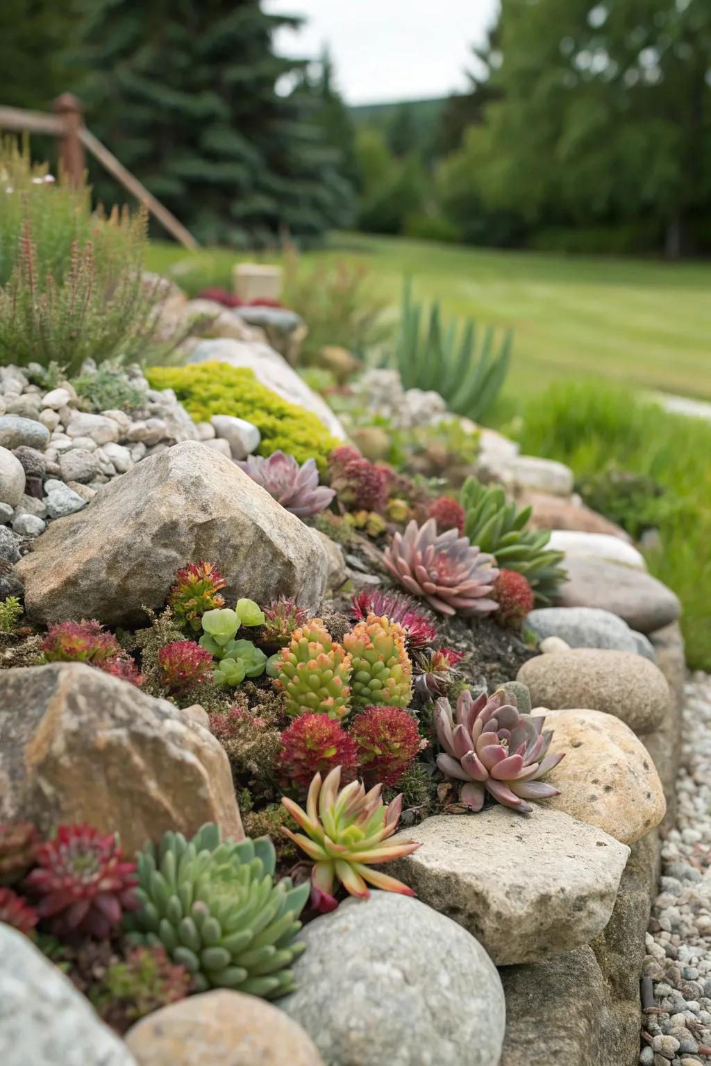 Blend flora and stones for a stunning garden.