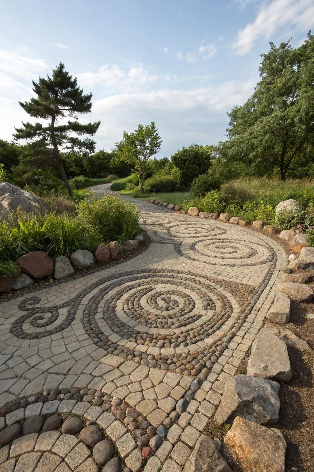 Detailed stone patterns transform ordinary paths into extraordinary works of art.