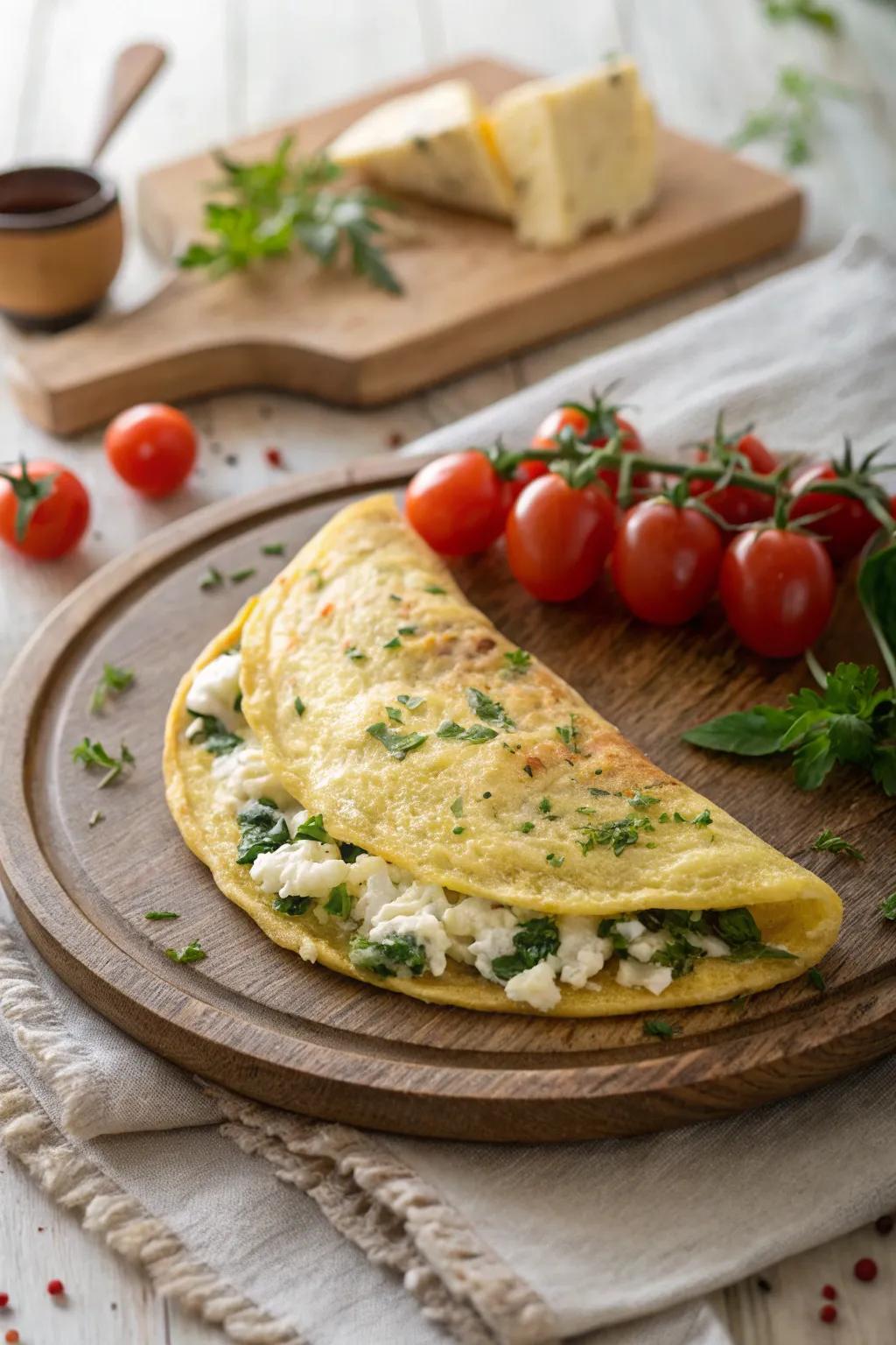 A savory omelet packed with herbs is a wonderful start to a romantic morning.