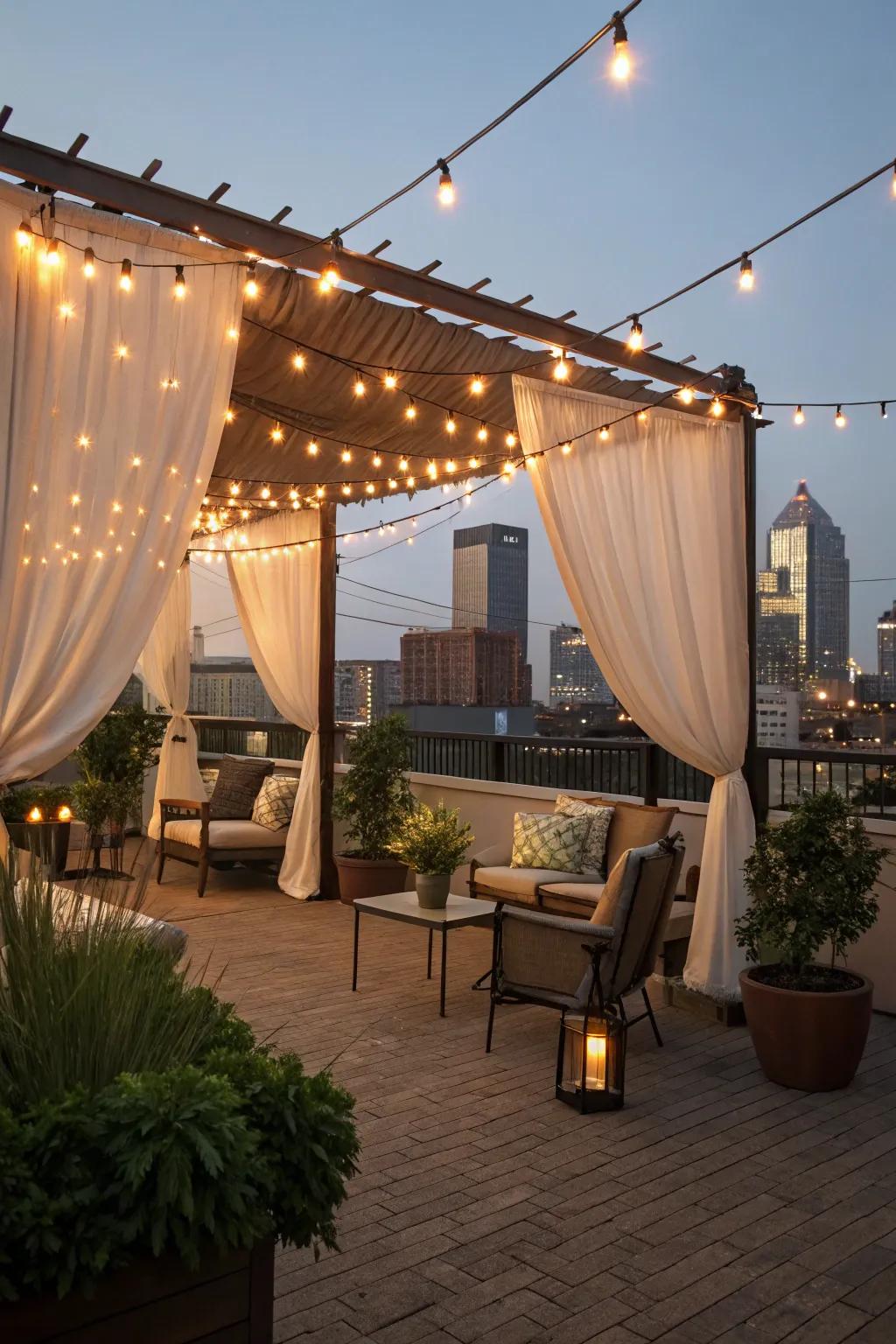 Festoon lights contribute a hint of magic to any rooftop.