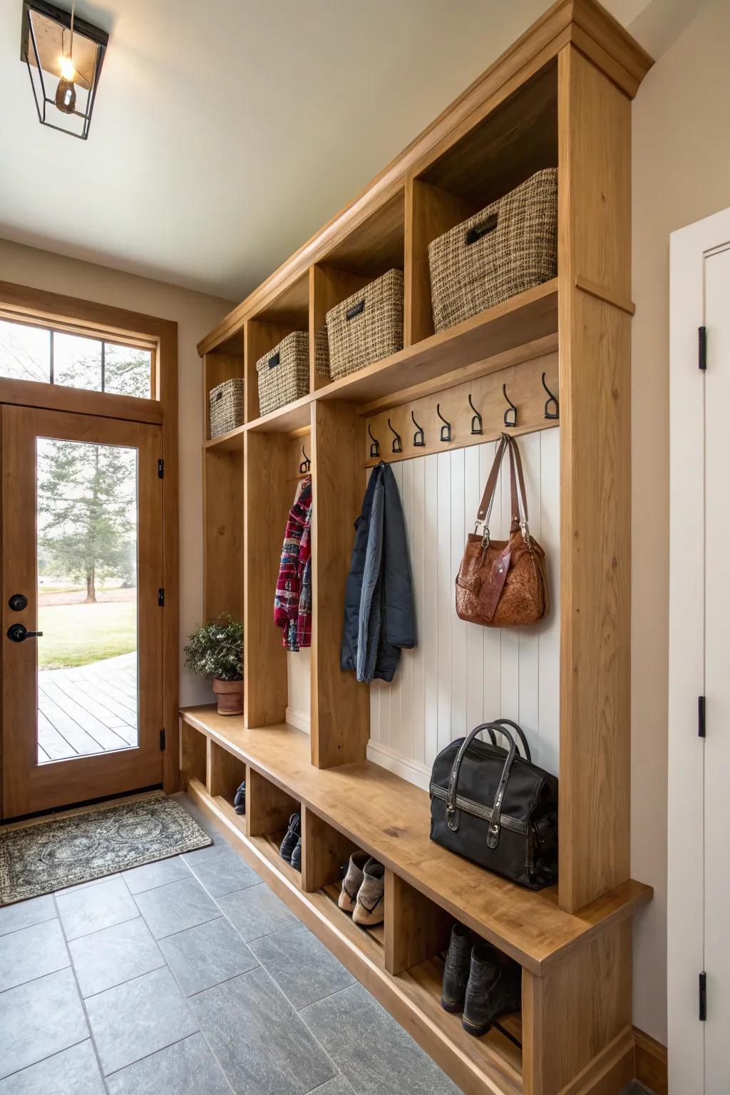A mudroom keeps things in order with clever storage space options.