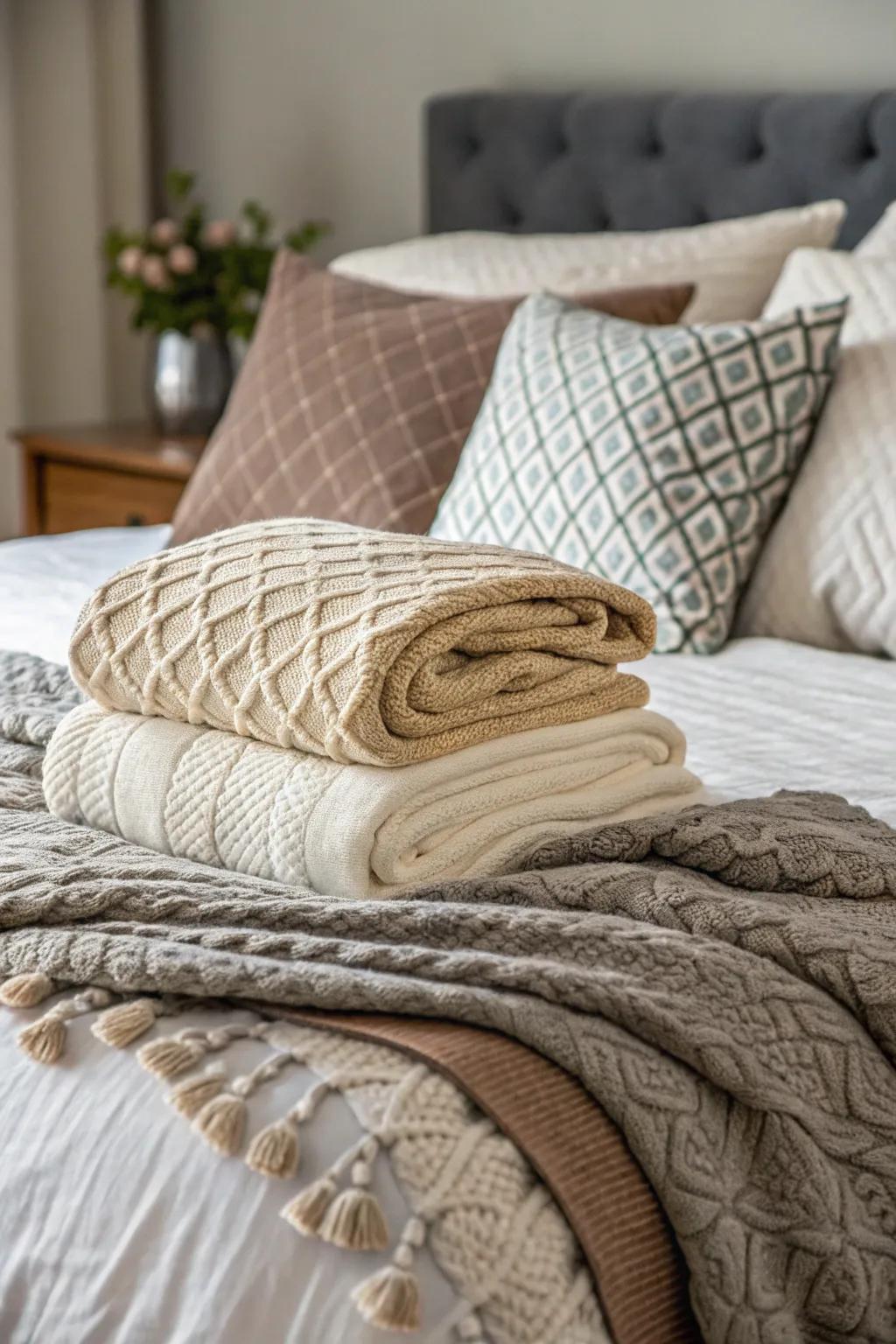 Textured covers add comfort and warmth.