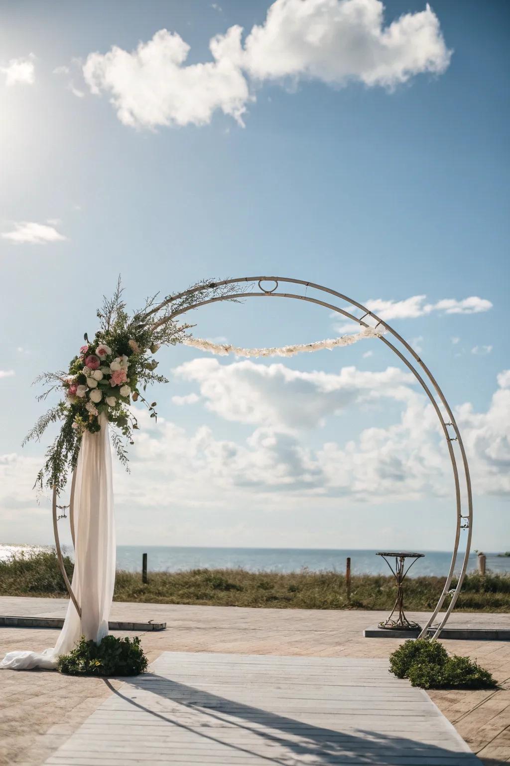 A minimalist circular wedding arch, emphasizing simplicity.