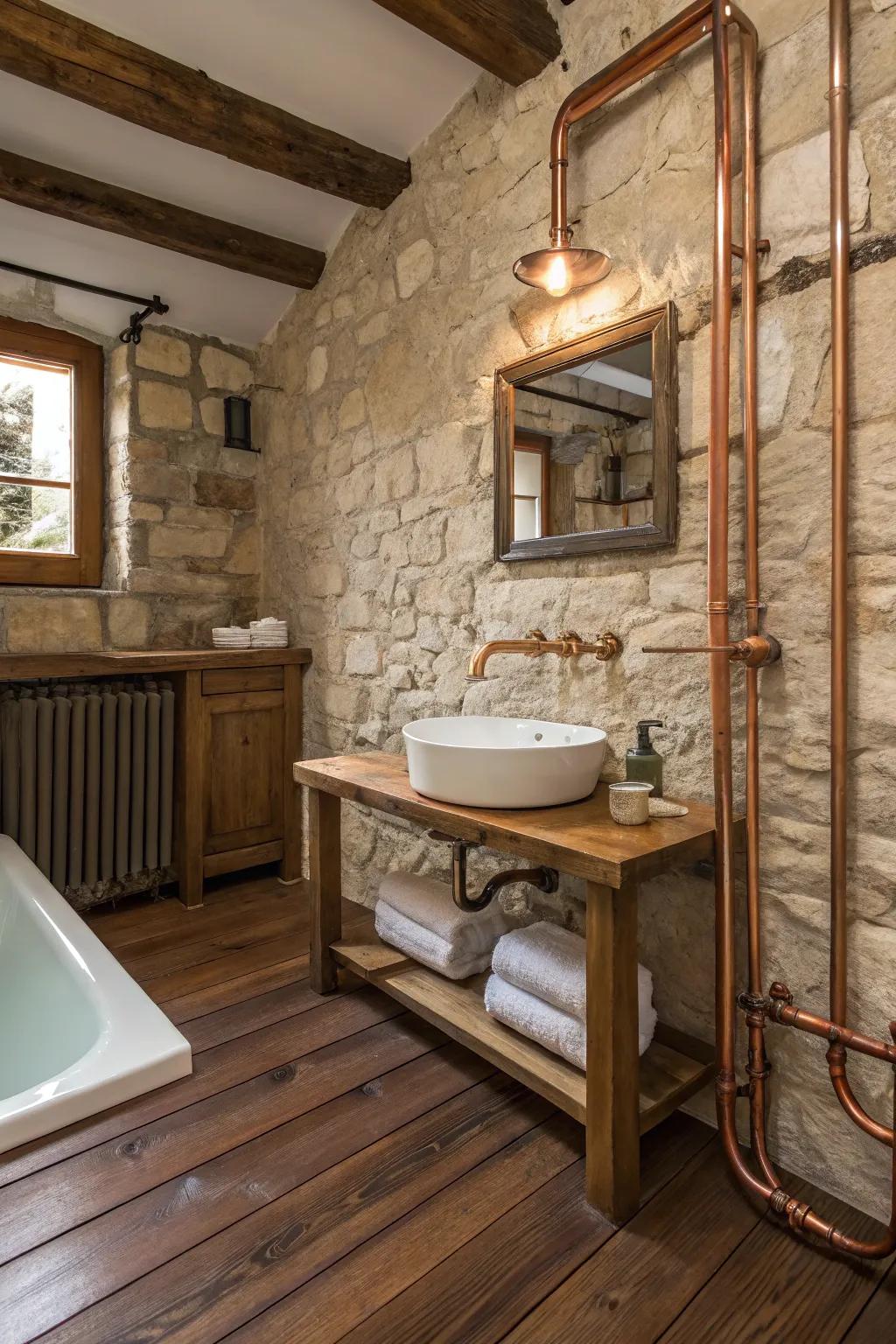 Welcome industrial chic featuring visible metallic piping.