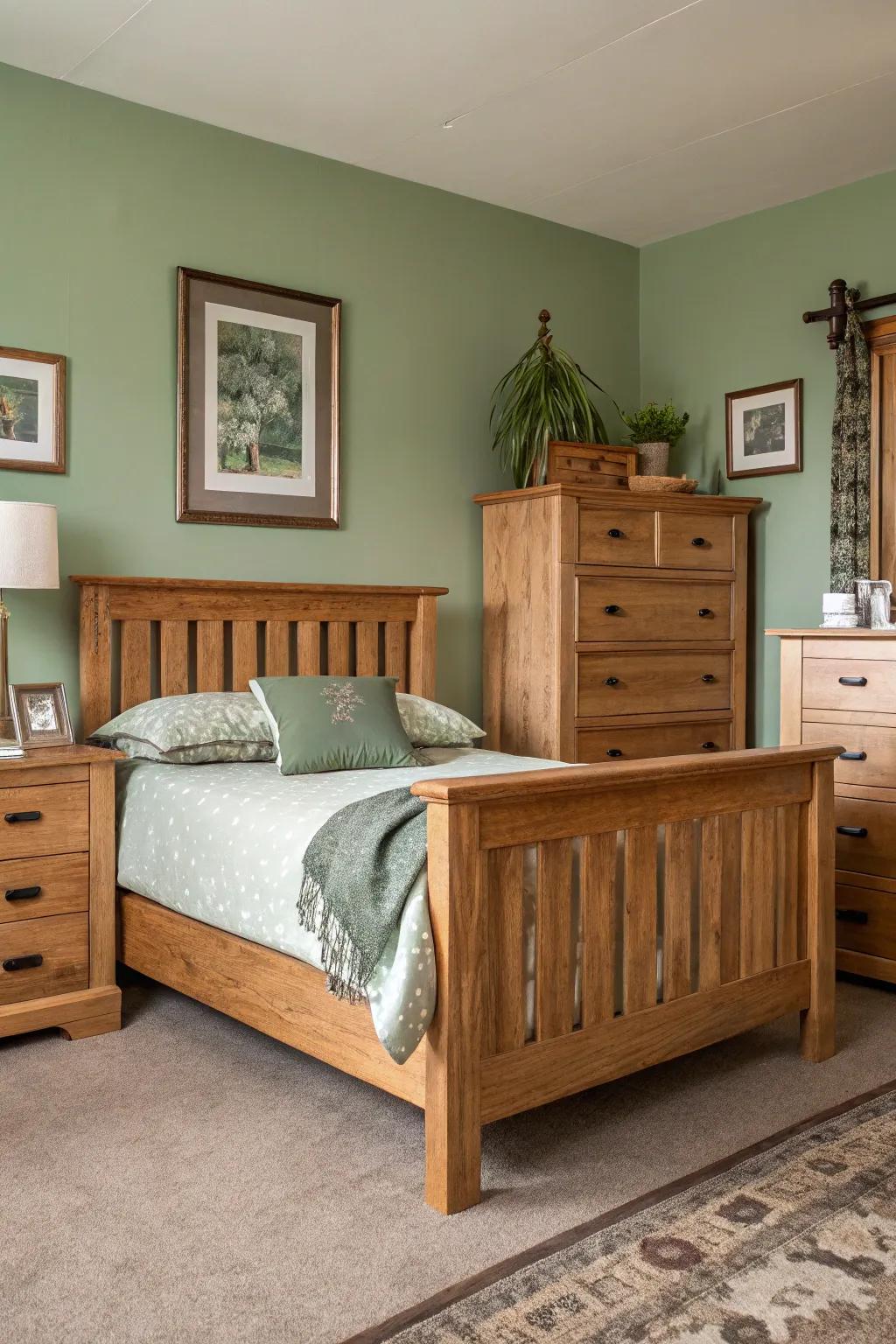 Rustic wood furnishings incorporate texture and history to the bedroom.