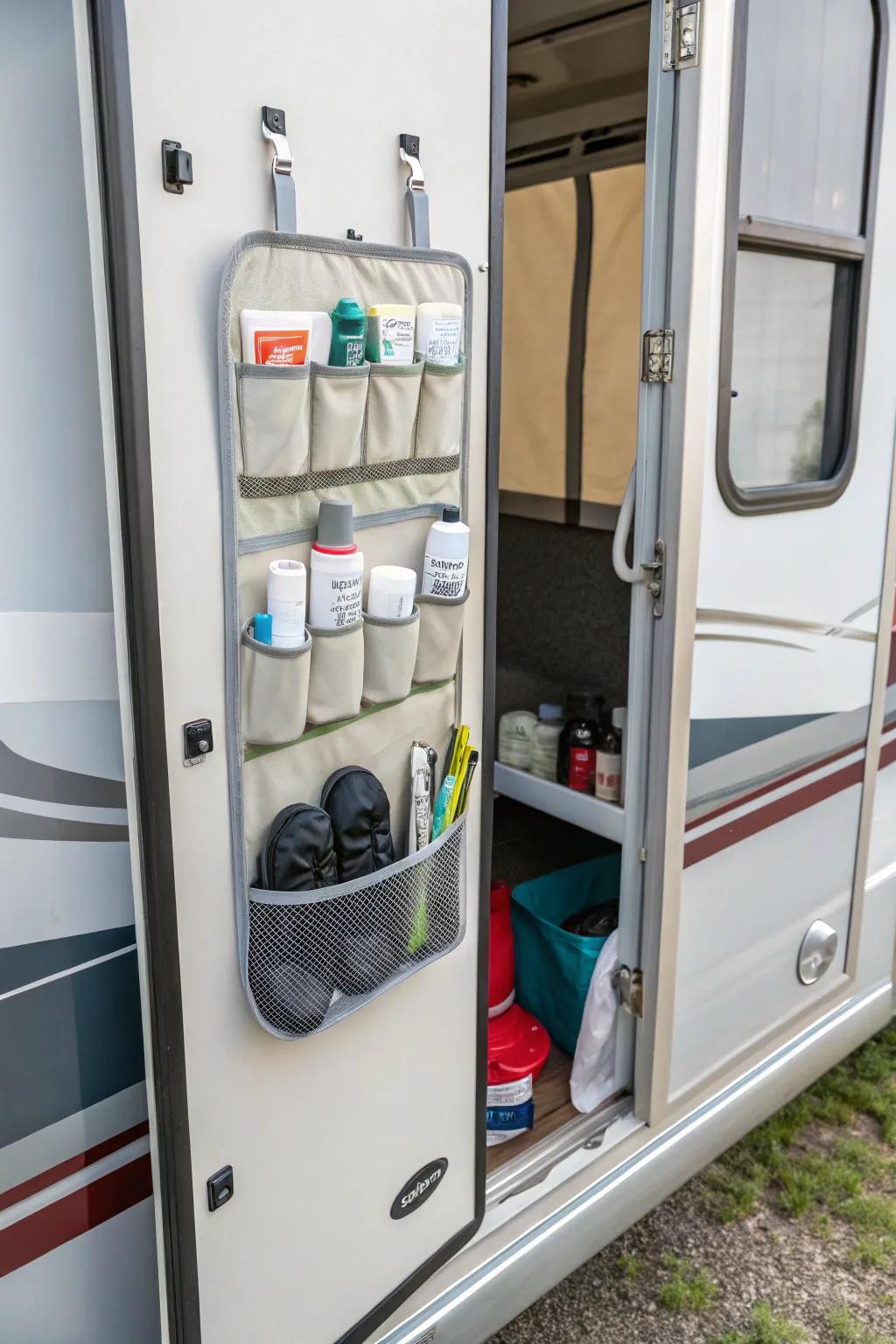 Make use of upright space with an over-the-door organizer.
