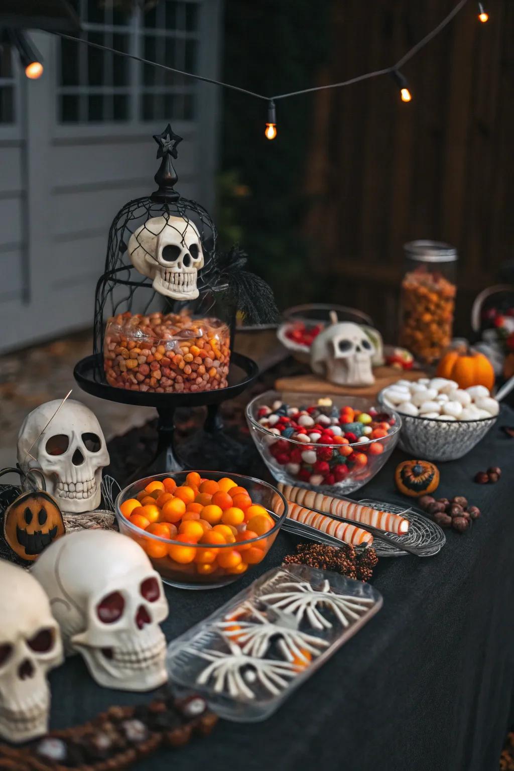 Incorporate a sprinkle of fright utilizing craniums and skeletal forms.