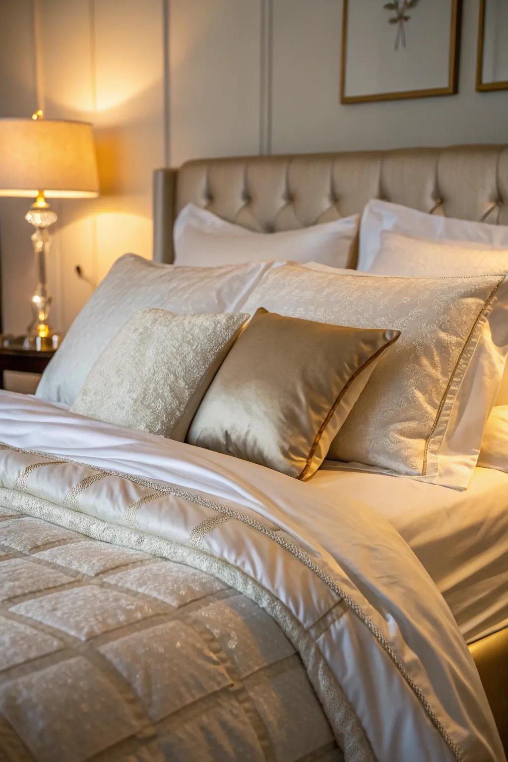 Upscale bedding is both welcoming and cozy.