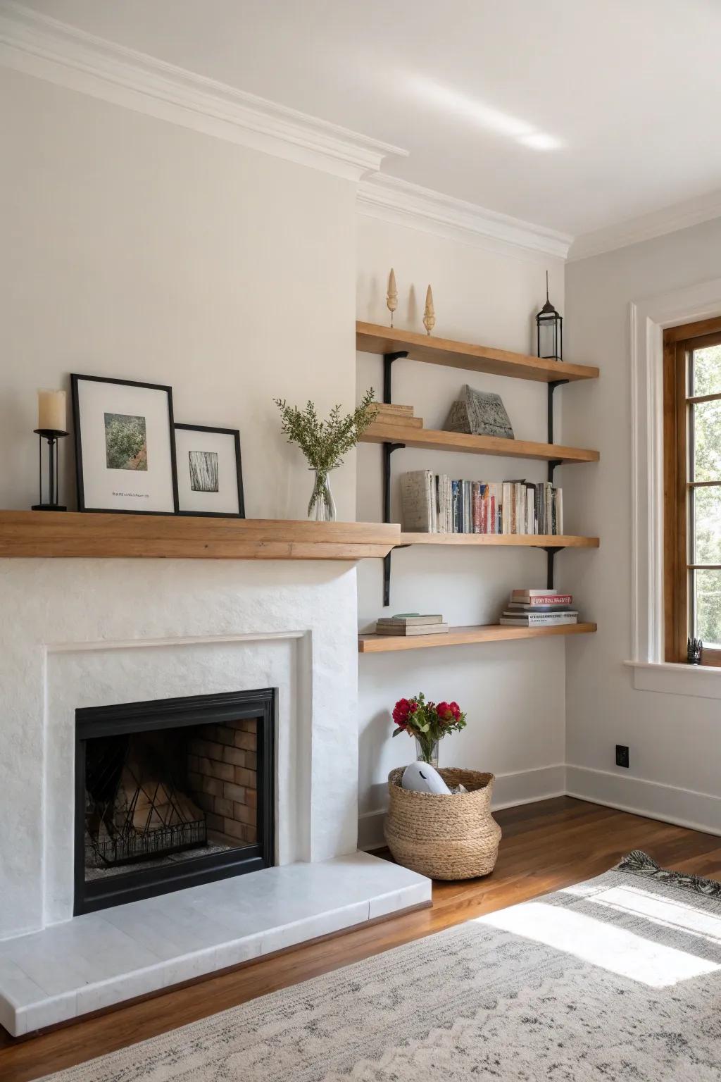Hanging ledges add to a contemporary minimalist theme.