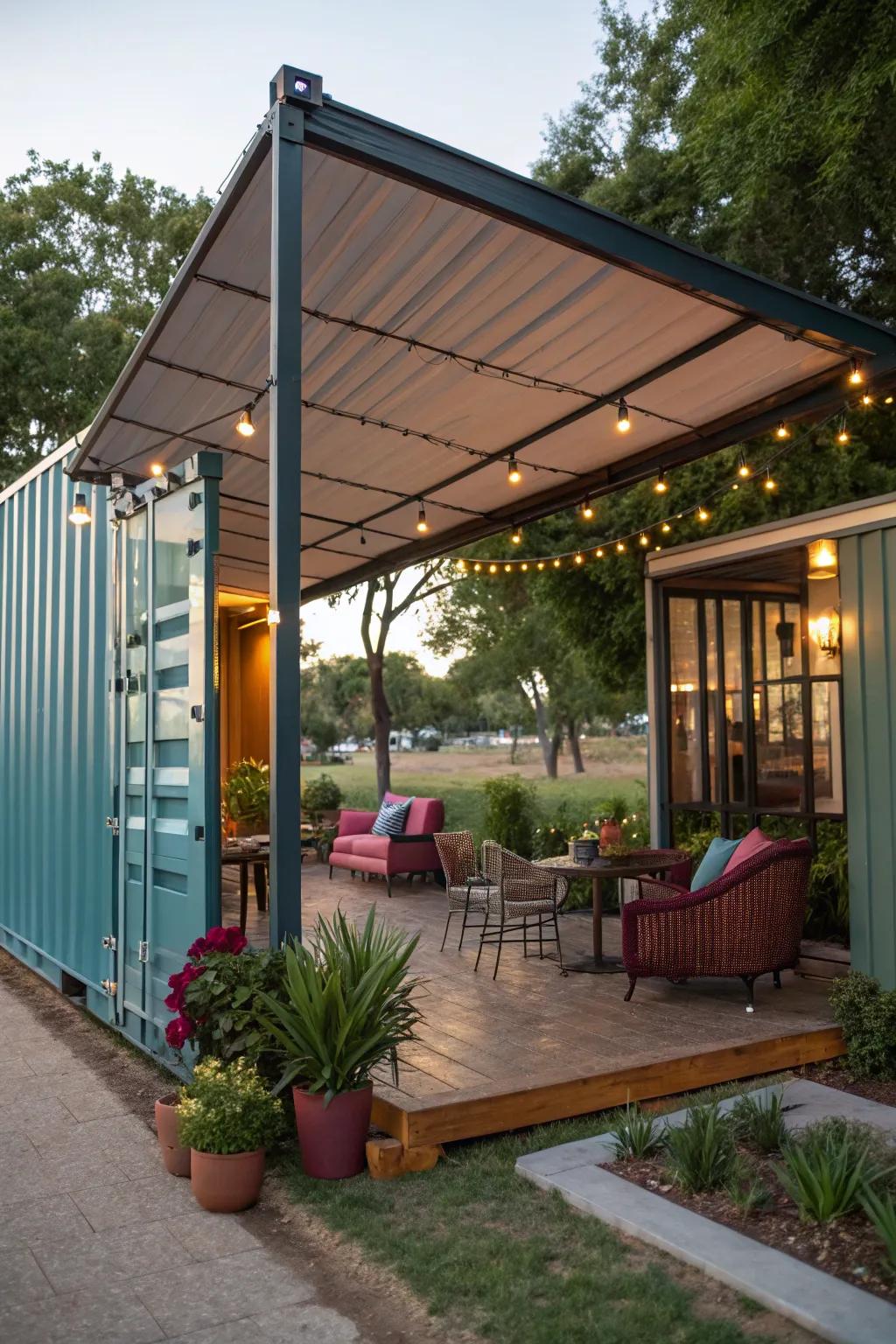 A canopy overhang crafts the quintessential outdoor escape.