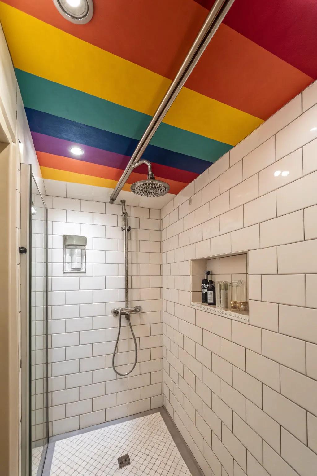 A pop of bold color transforms the shower's aesthetic.