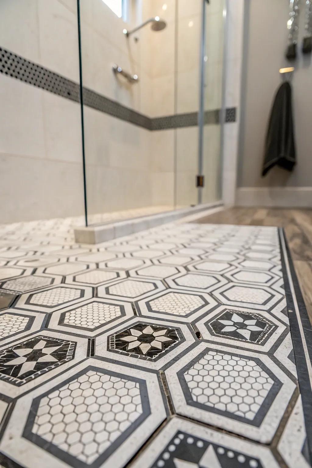 Geometric designs bring a contemporary twist to any shower base.