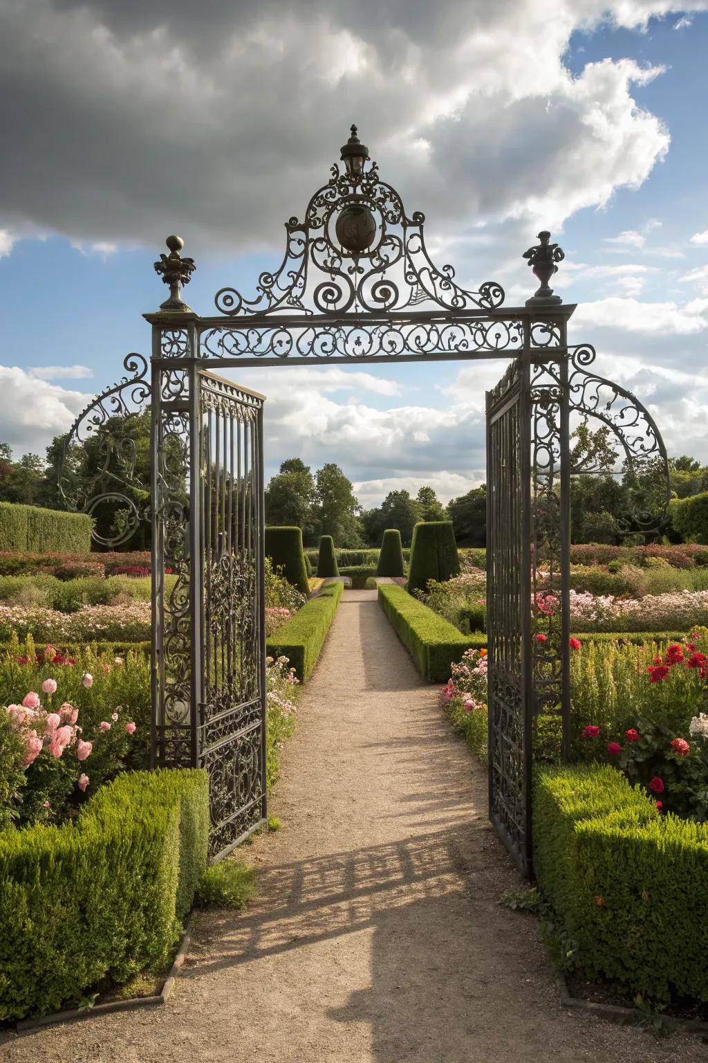 A delicate iron gate radiating ageless grace.