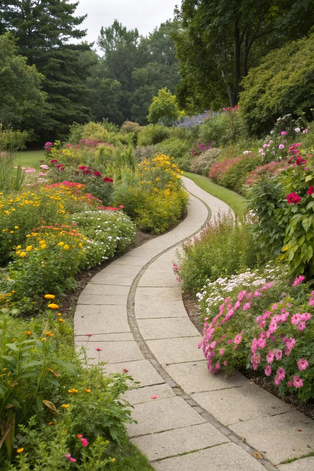 Winding paths establish a natural flow through the garden.