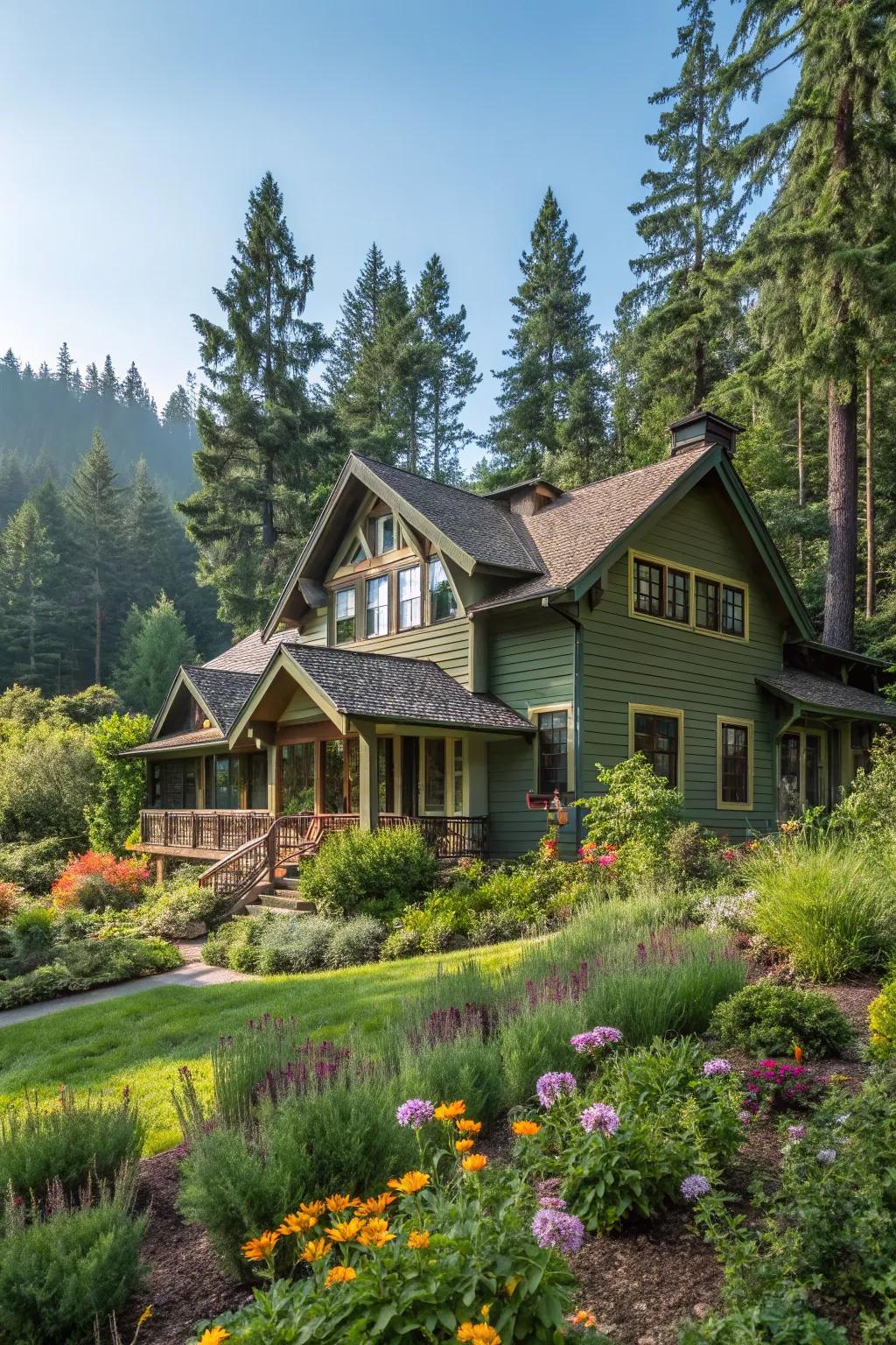 Incorporate your dwelling with nature using natural green paneling.