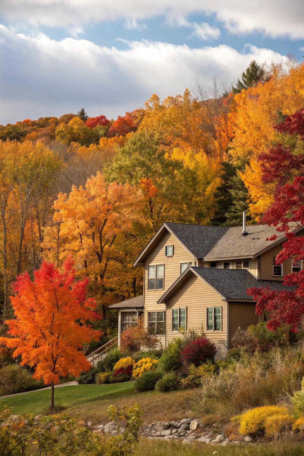 Earth-toned siding crafts a cozy, nature-inspired vista.