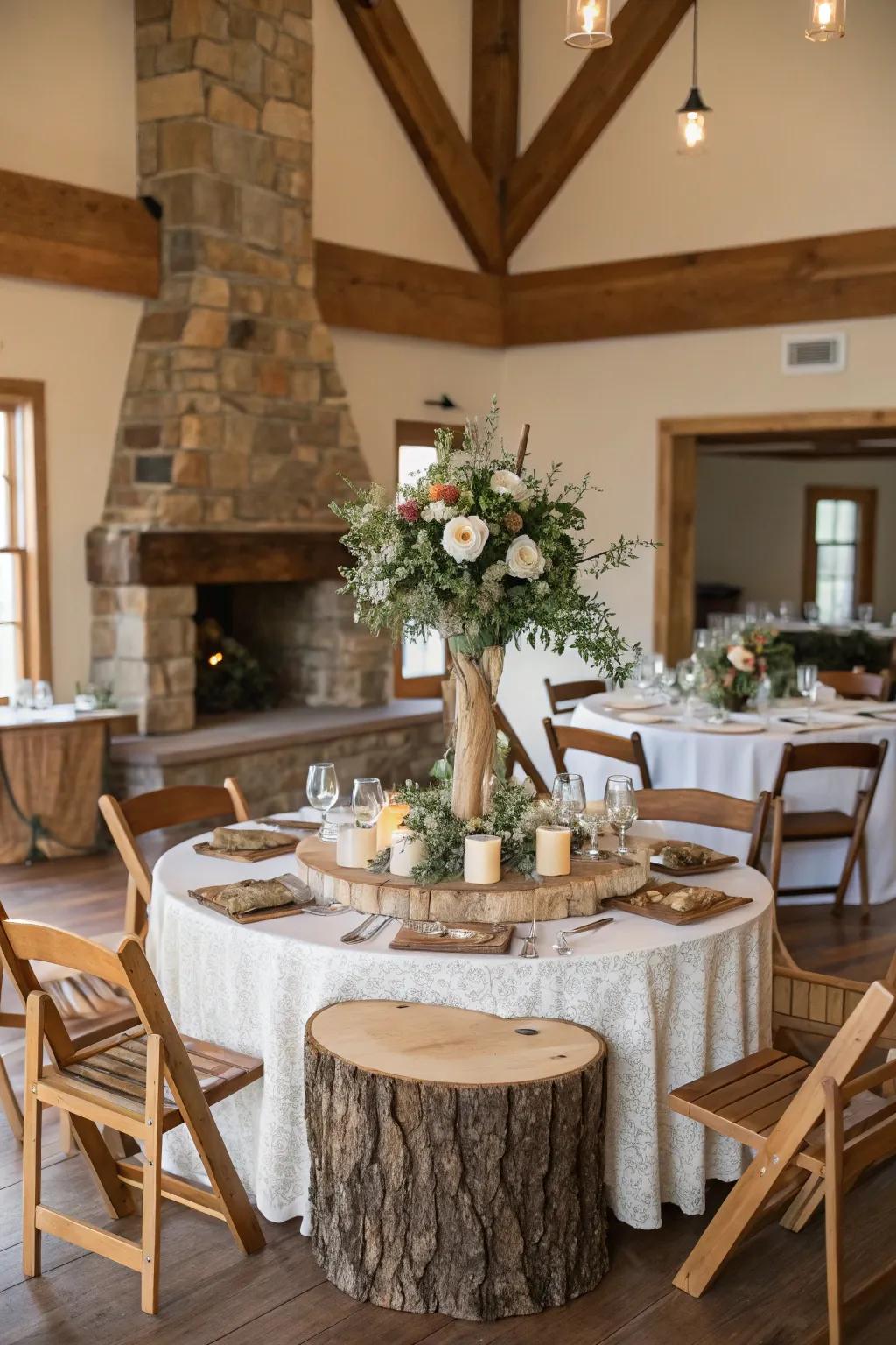 A timber plinth introduces a touch of charm to a minimalist centerpiece.