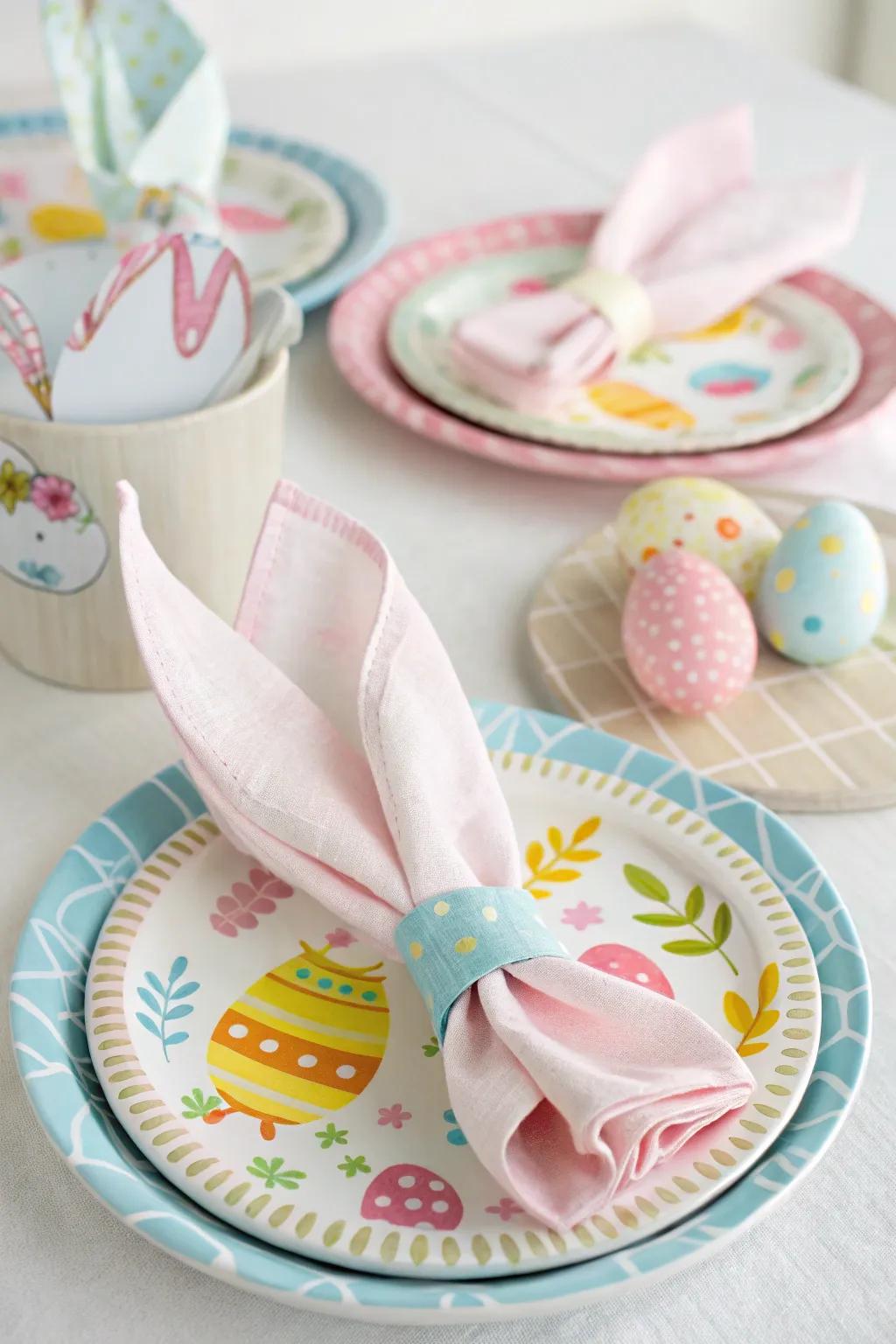Rabbit ear styled napkins bring Easter magic to your dining table.