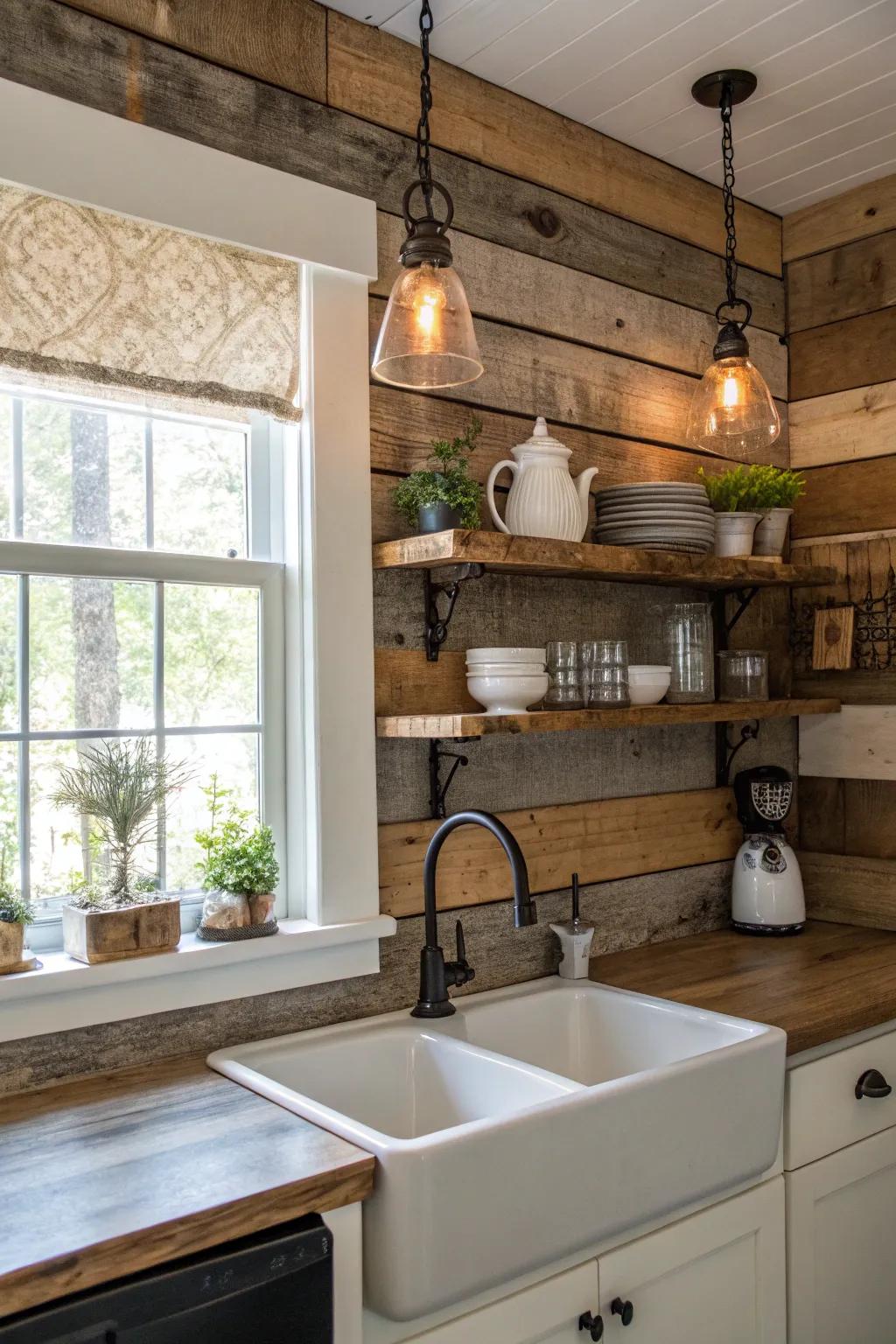 Farmhouse appeal with down-to-earth timber details in the cooking area.