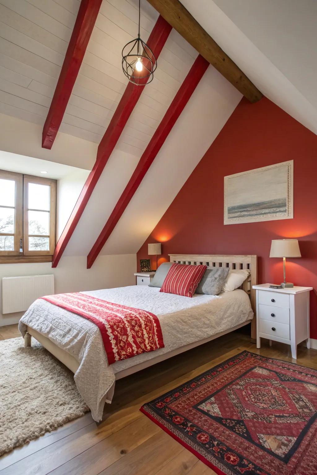 This stylish bedroom uses contrast to really highlight the architectural details.