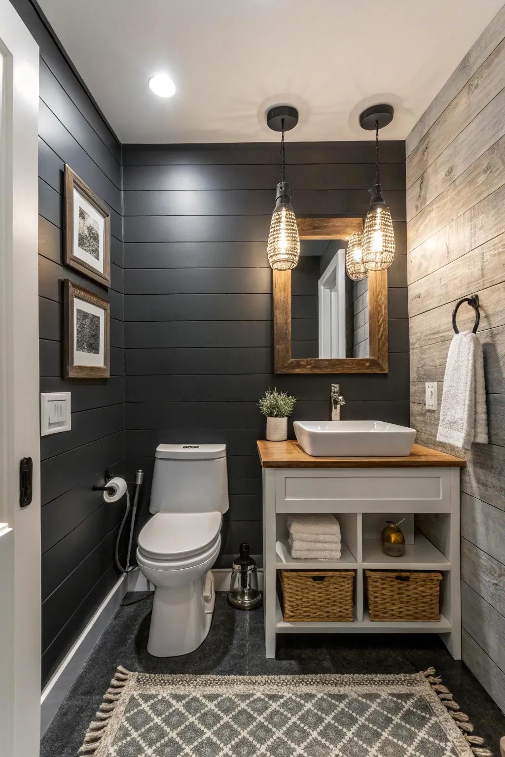 Charcoal injects drama and sophistication into a compact space.