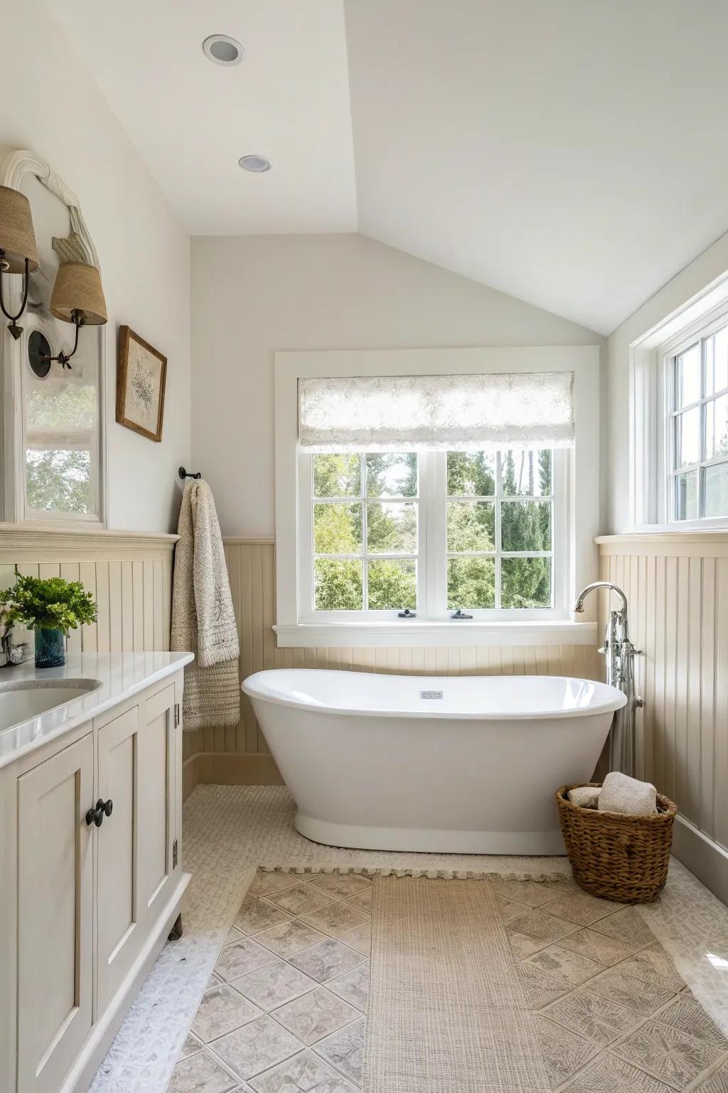 Soft shades create a feeling of spaciousness in small bathrooms.
