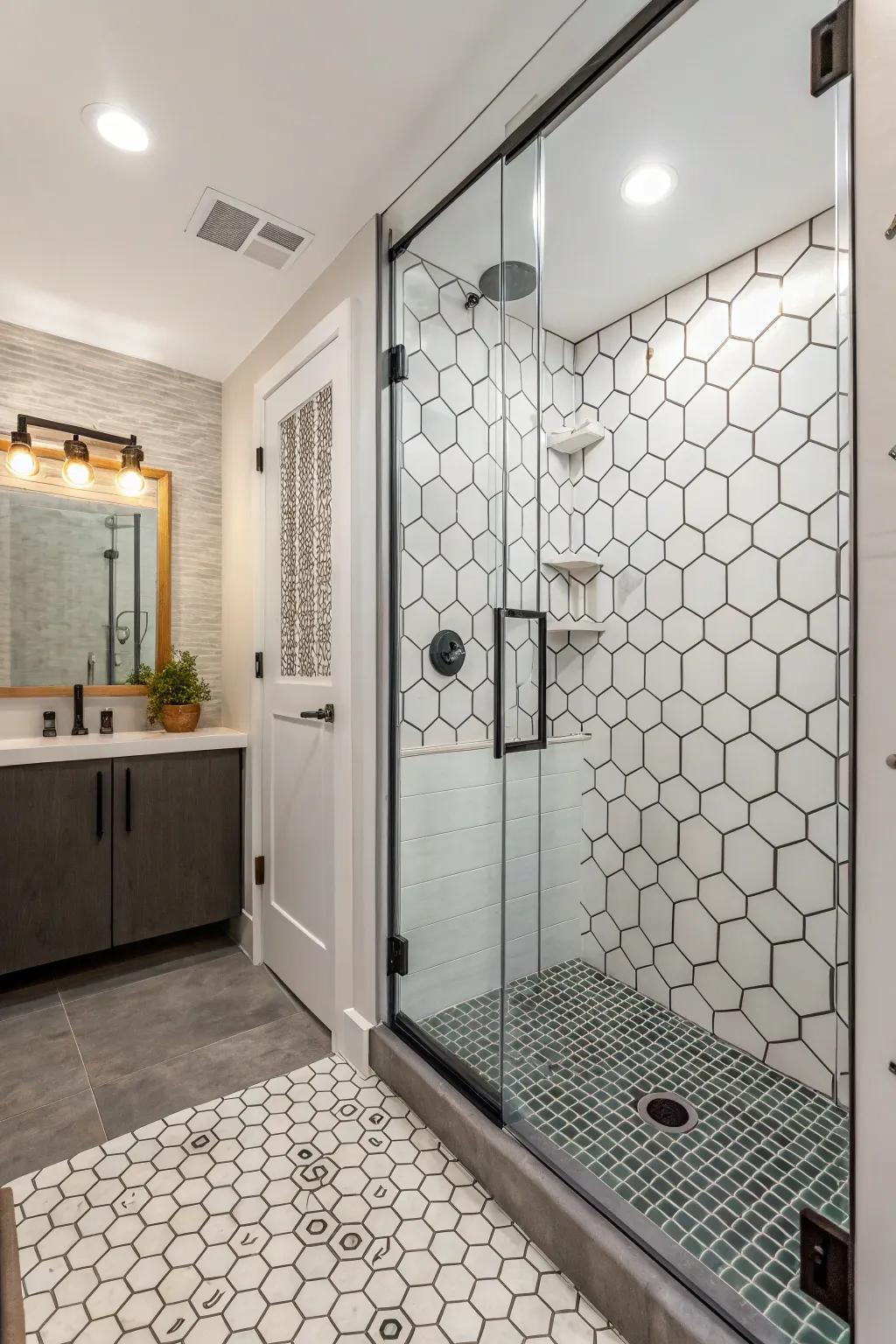 Distinctive tiles inject personality and depth into compact spaces.