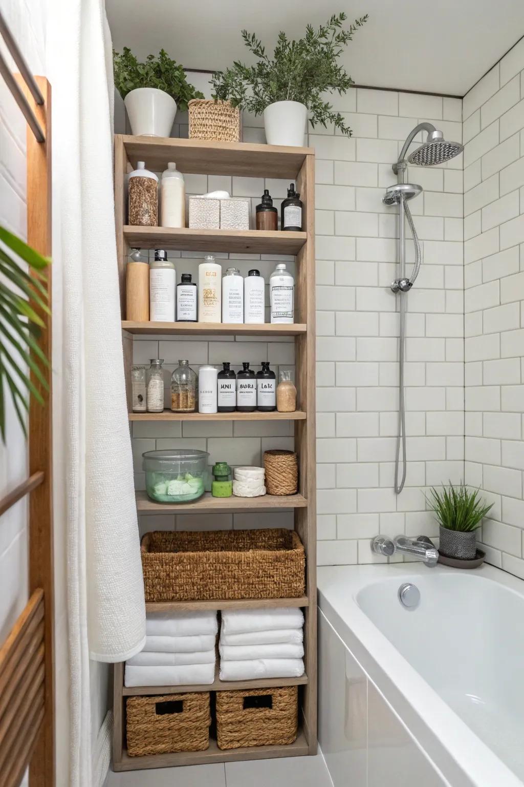 Vertical storage solutions enhance space without compromising design.
