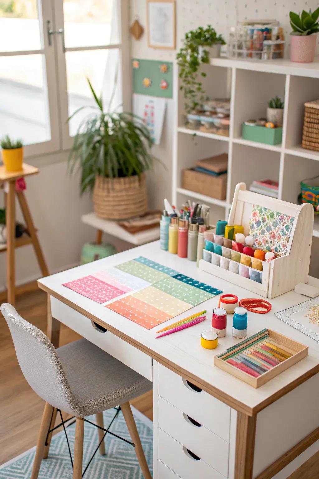 A small desk can fit almost anywhere, providing the ideal crafting surface.