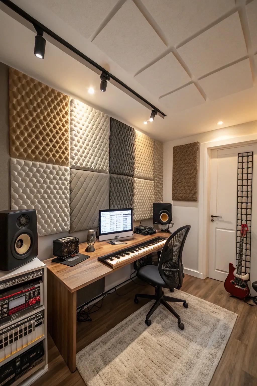 Acoustic panels improve sound quality and add a professional touch.