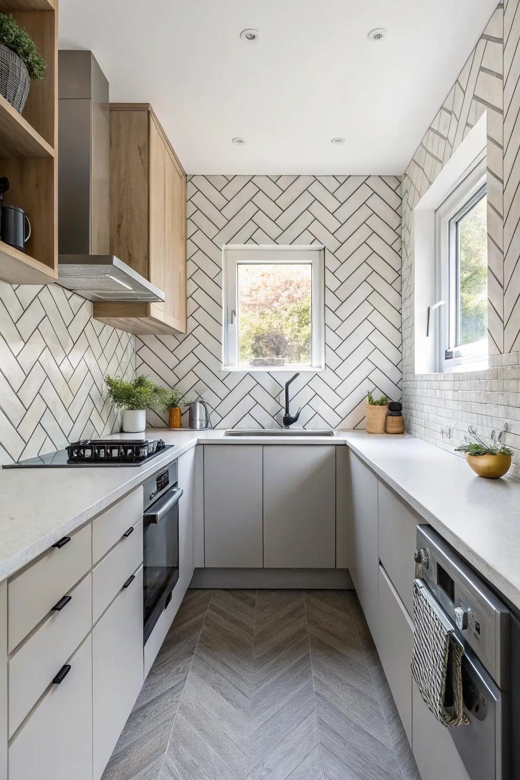 Present patterned shapes for an extraordinary cooking area design.