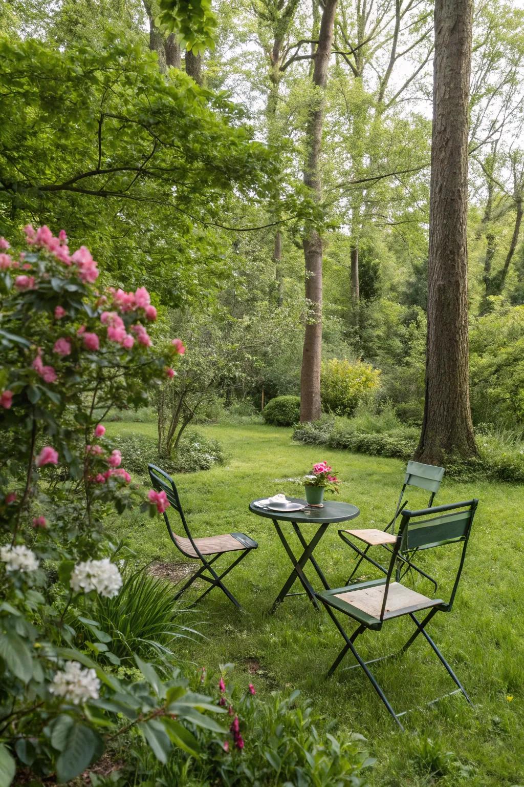A small seating area, ideal for enjoying the beauty of the outdoors.