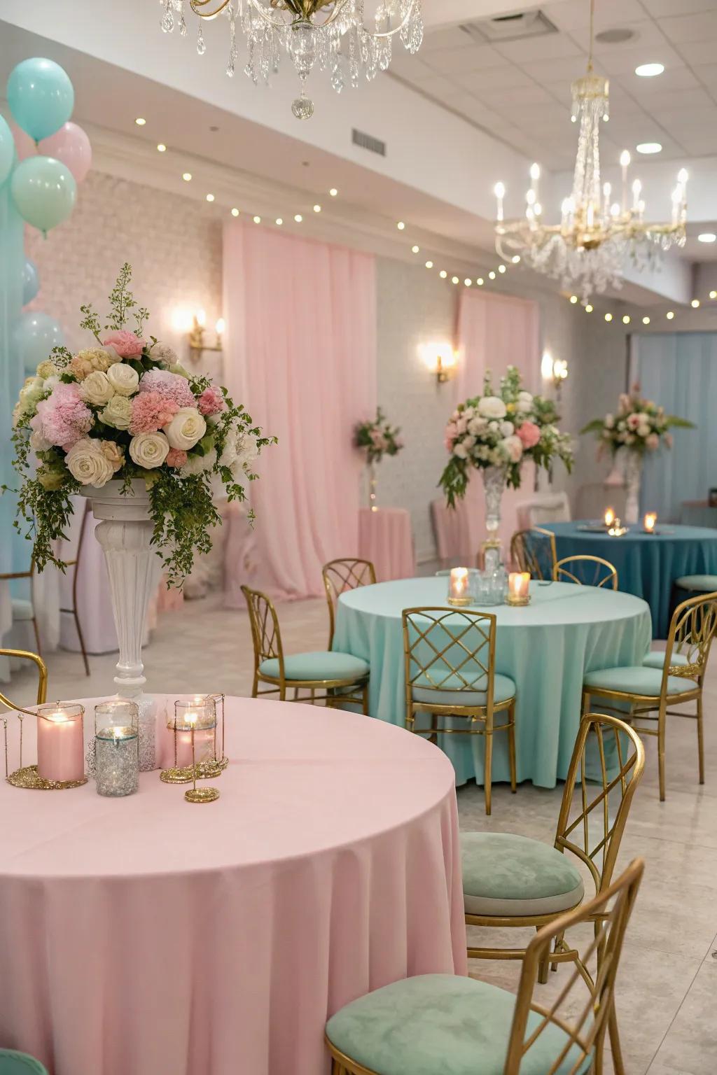 Soft shades and reflective tones fashion a harmonious and trendy setting.