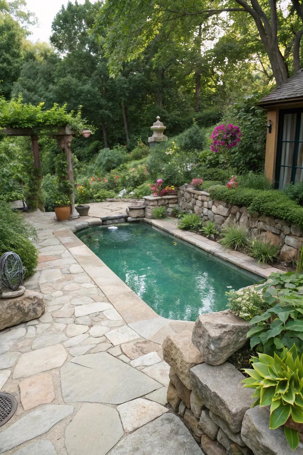Original stone gives a deluxe feel to small pools.
