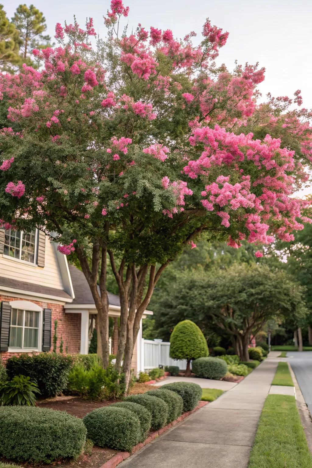 Lily bush bringing vibrant summer color to a front yard.
