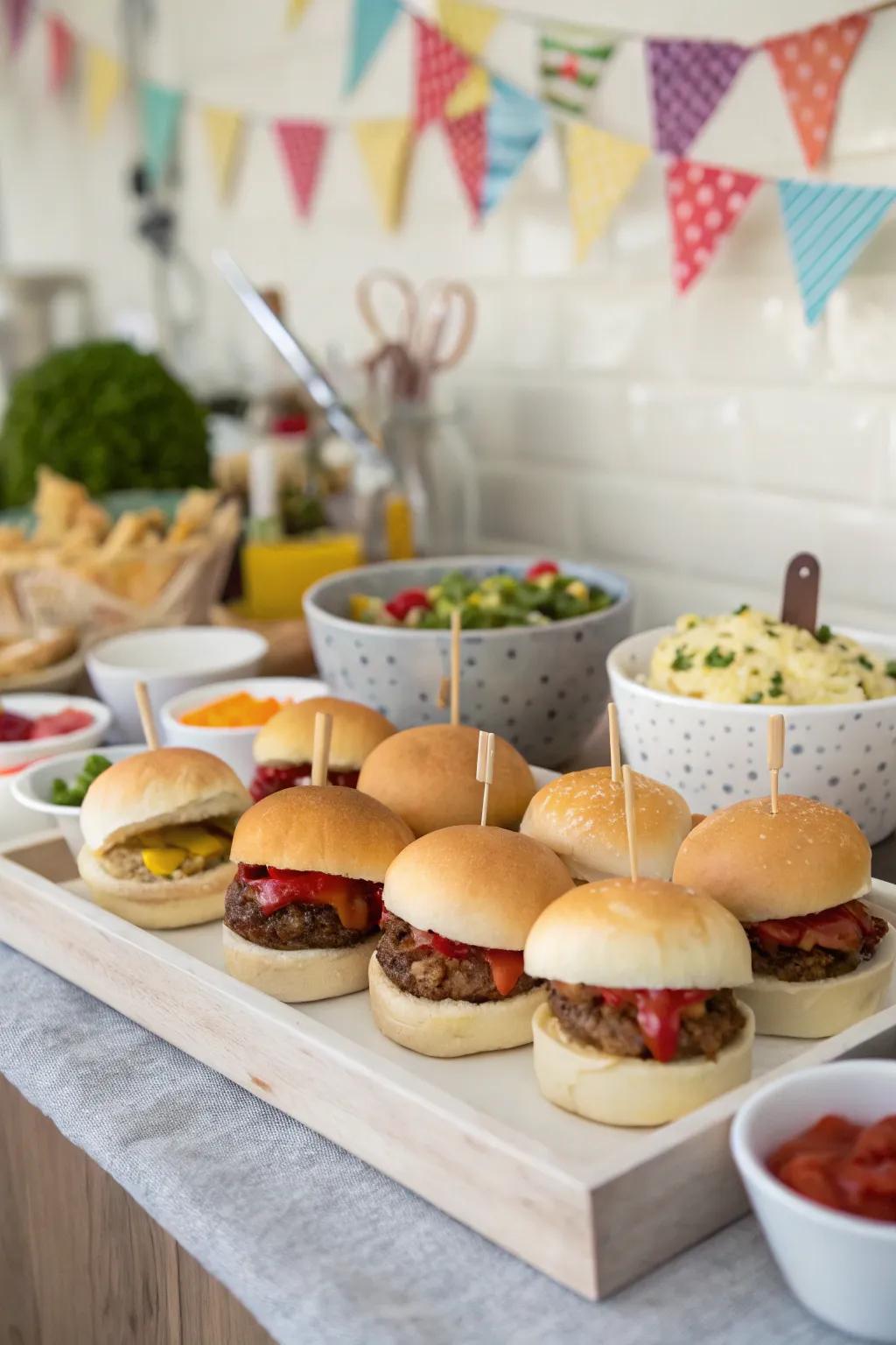 A gourmet mini sandwich corner is set for your guests to invent their own flavor fusions.