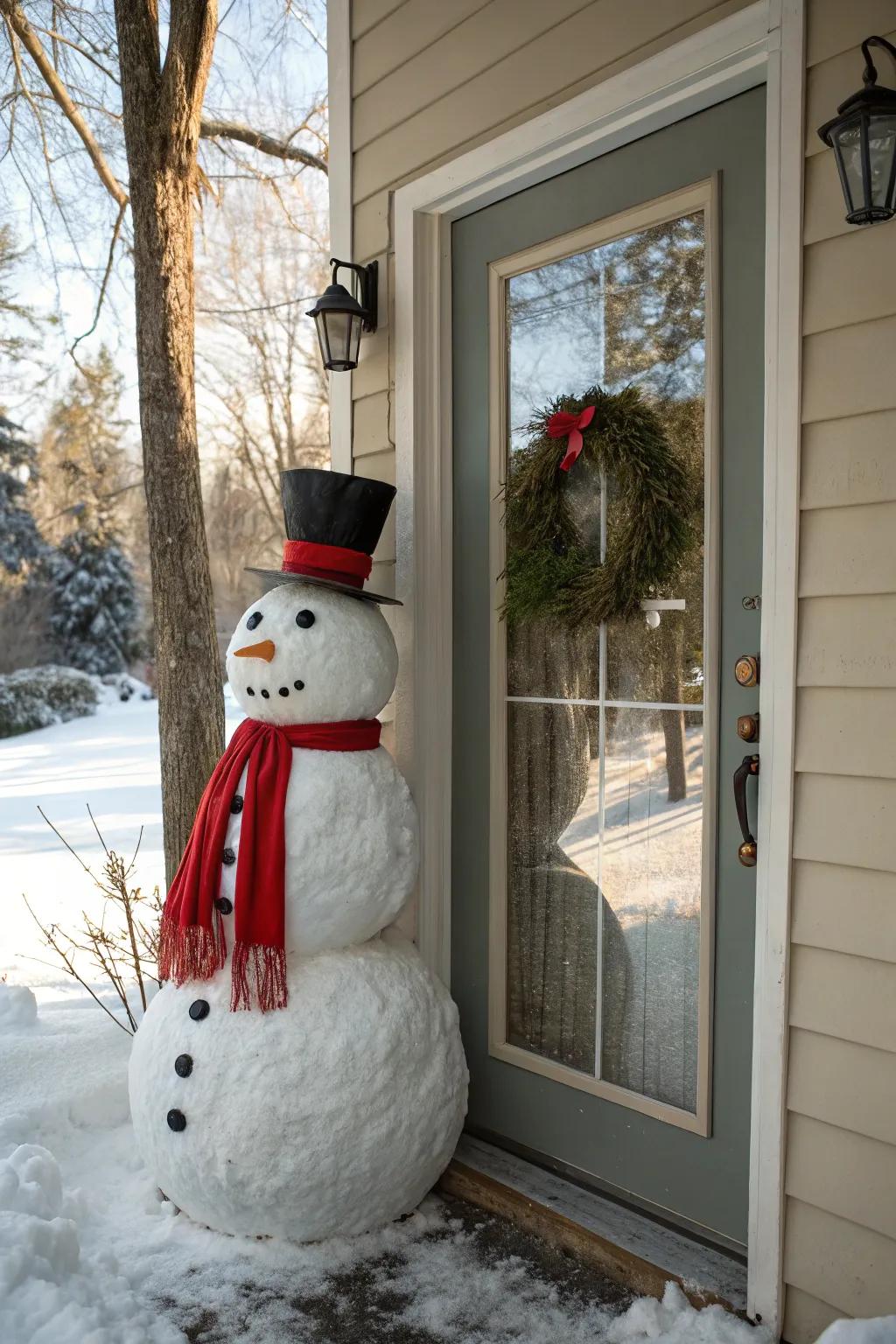 Scarves and hats add character and warmth to your snowman door.