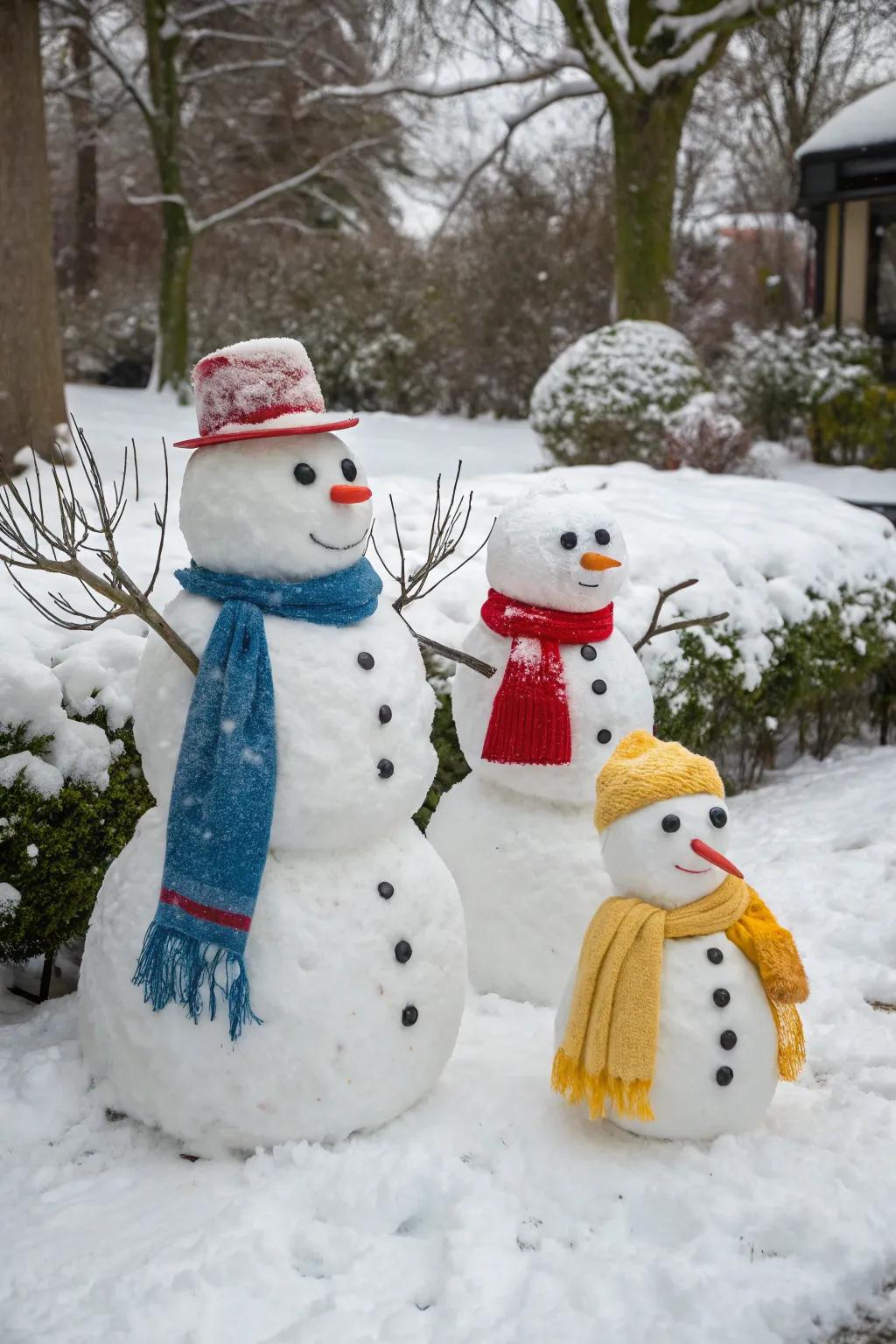A charming snow family each with its own unique personality.
