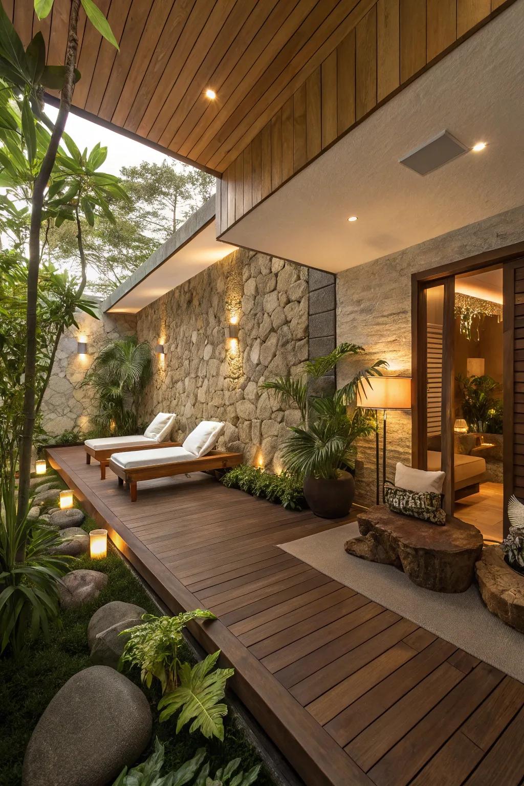 Tranquil environment with elements from nature.