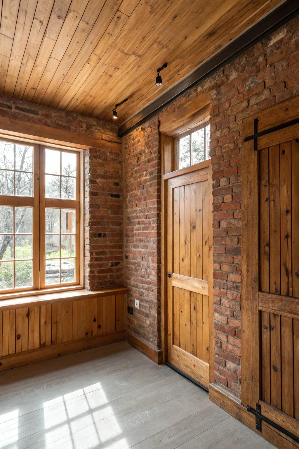 Exposed brick and wood contribute rustic charm to your speakeasy decor.