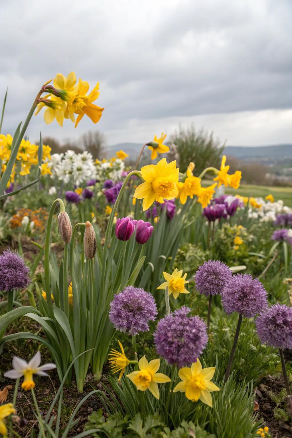 A mixed flower bed presenting a rich mosaic of textures and hues.