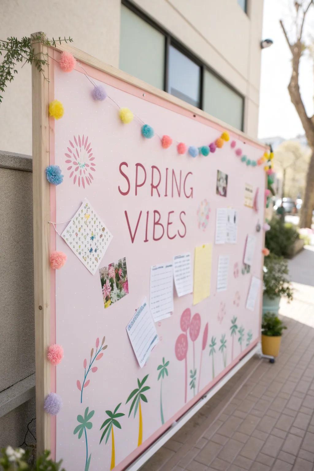 A pastel-themed bulletin board radiating 'Spring Energy' and inspirational quotes.