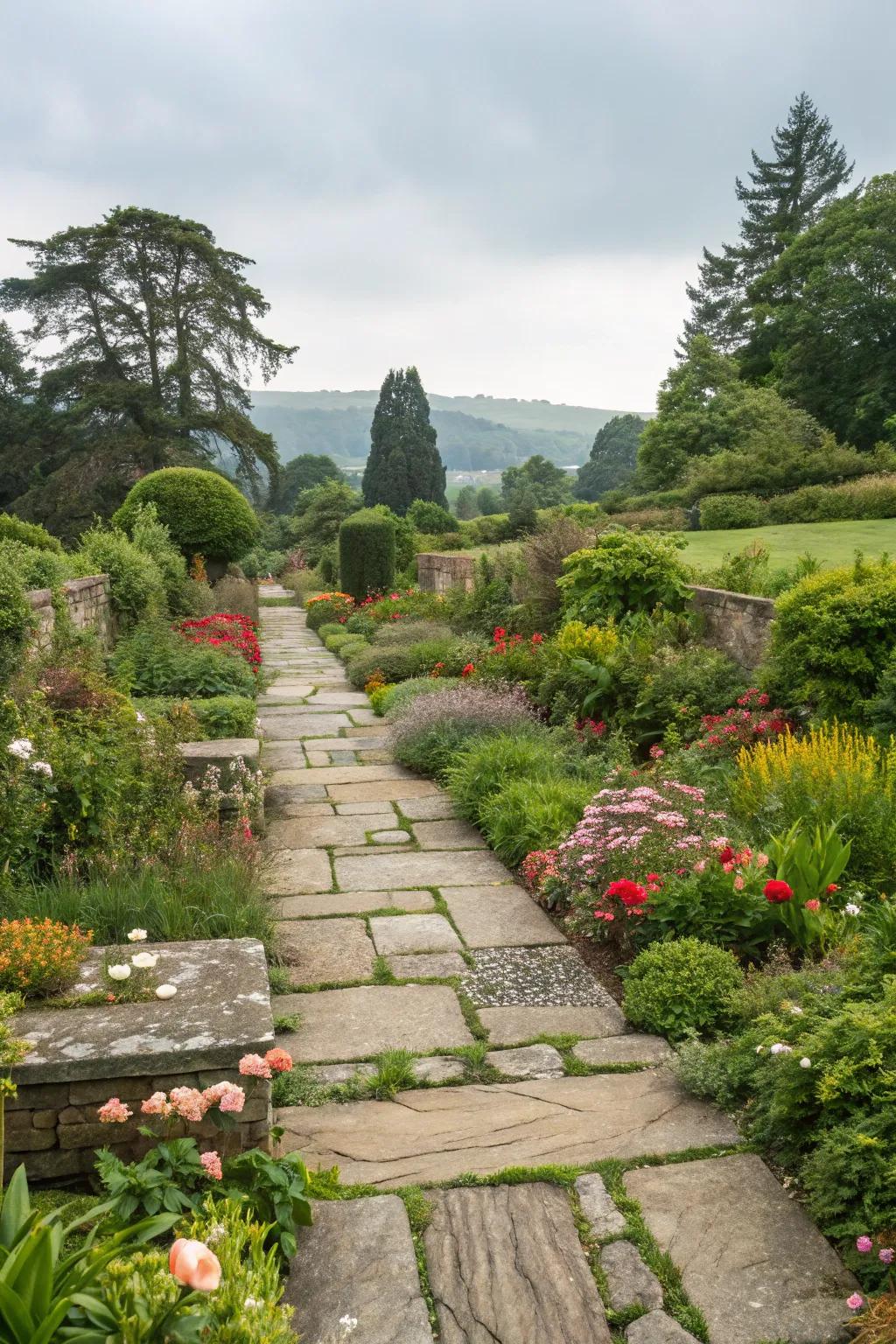 Stone walkways enhancing structure and sophistication.