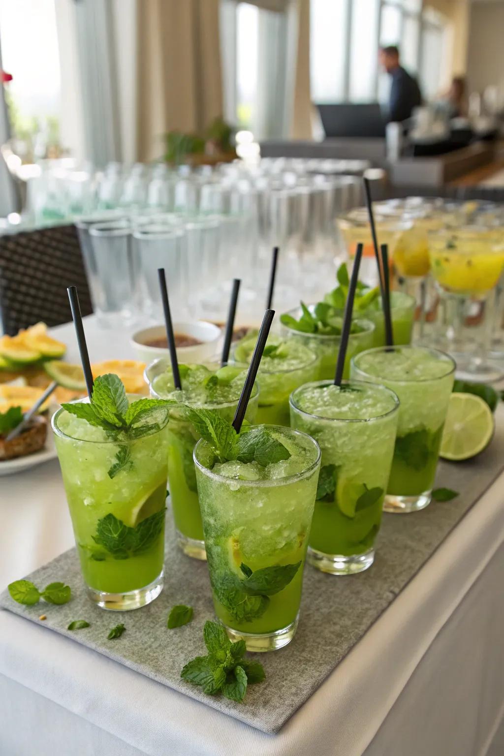Keep the revelry ongoing with refreshing green elixirs that contribute a splash of color.